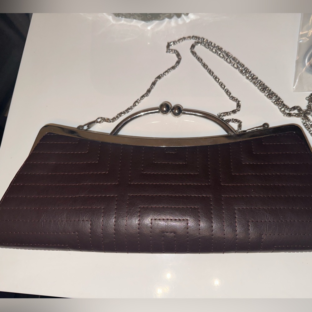 Vintage Monte Milano Brown Evening Bag With Silver-tone Shoulder Strap